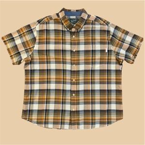 Woolrich Plaid Brown Neutrals 100% Cotton Short Sleeve Button Up Shirt XXL